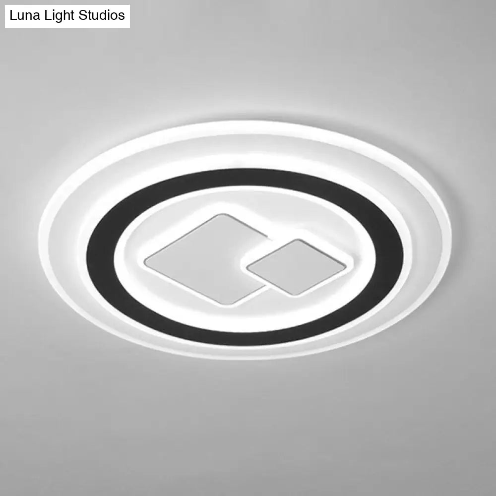 Contemporary Black Led Flush Mount Ceiling Light - Geometric Acrylic Design / White Square Plate