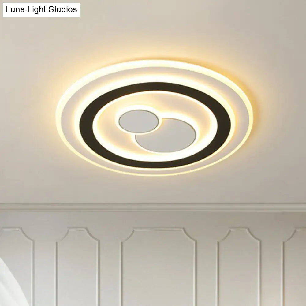 Contemporary Black Led Flush Mount Ceiling Light - Geometric Acrylic Design / Warm Round