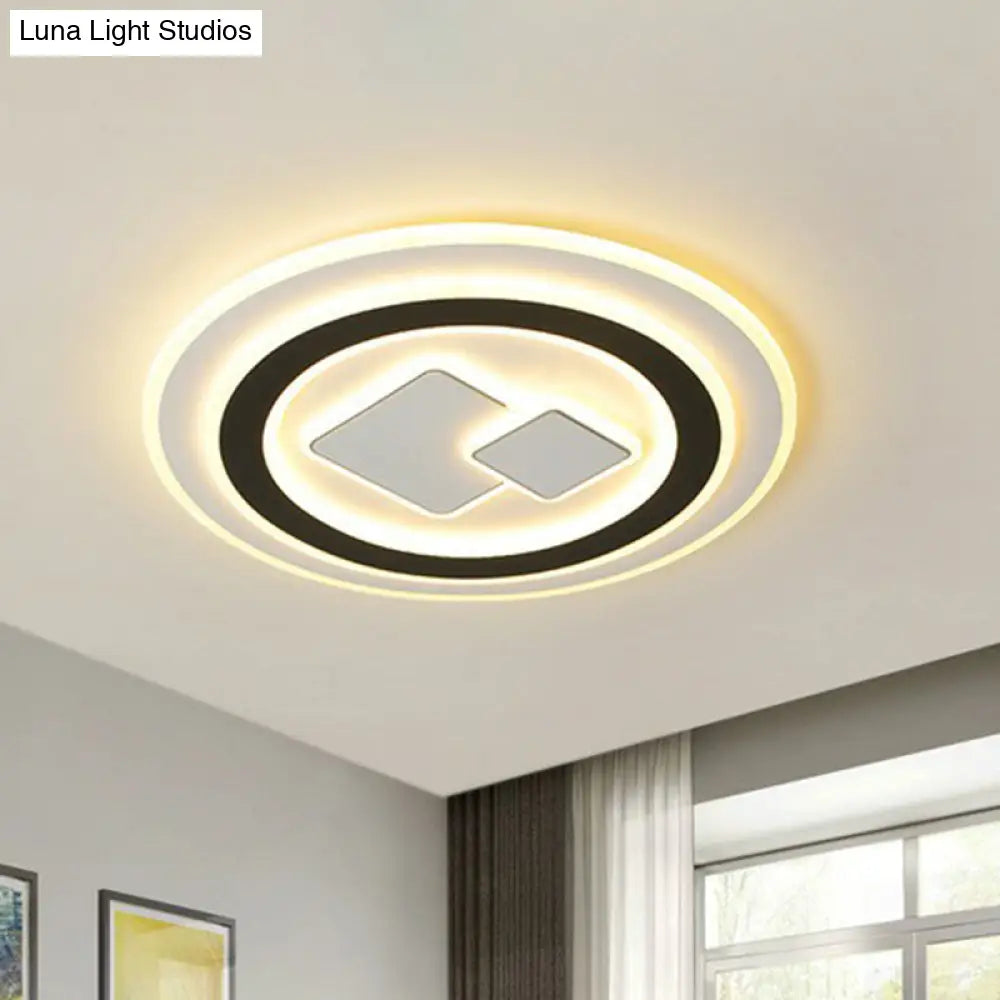 Contemporary Black Led Flush Mount Ceiling Light - Geometric Acrylic Design / Warm Square Plate