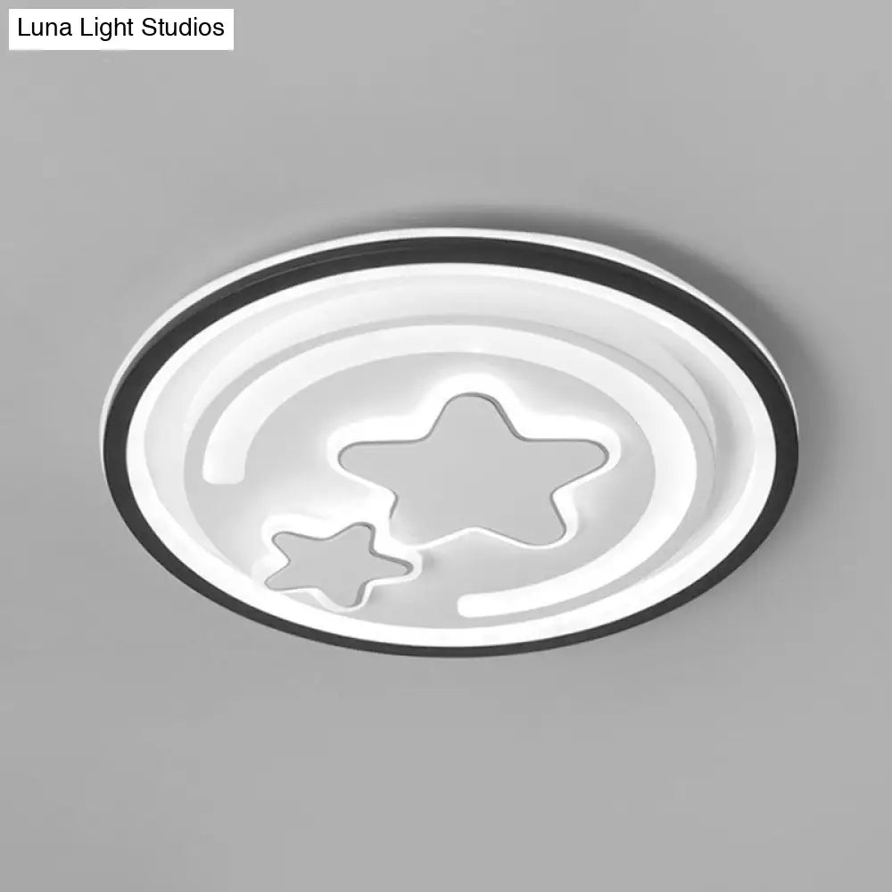Contemporary Black Led Flush Mount Ceiling Light - Geometric Acrylic Design / White Star