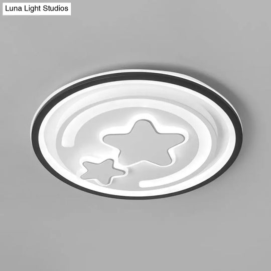 Contemporary Black Led Flush Mount Ceiling Light - Geometric Acrylic Design / White Star
