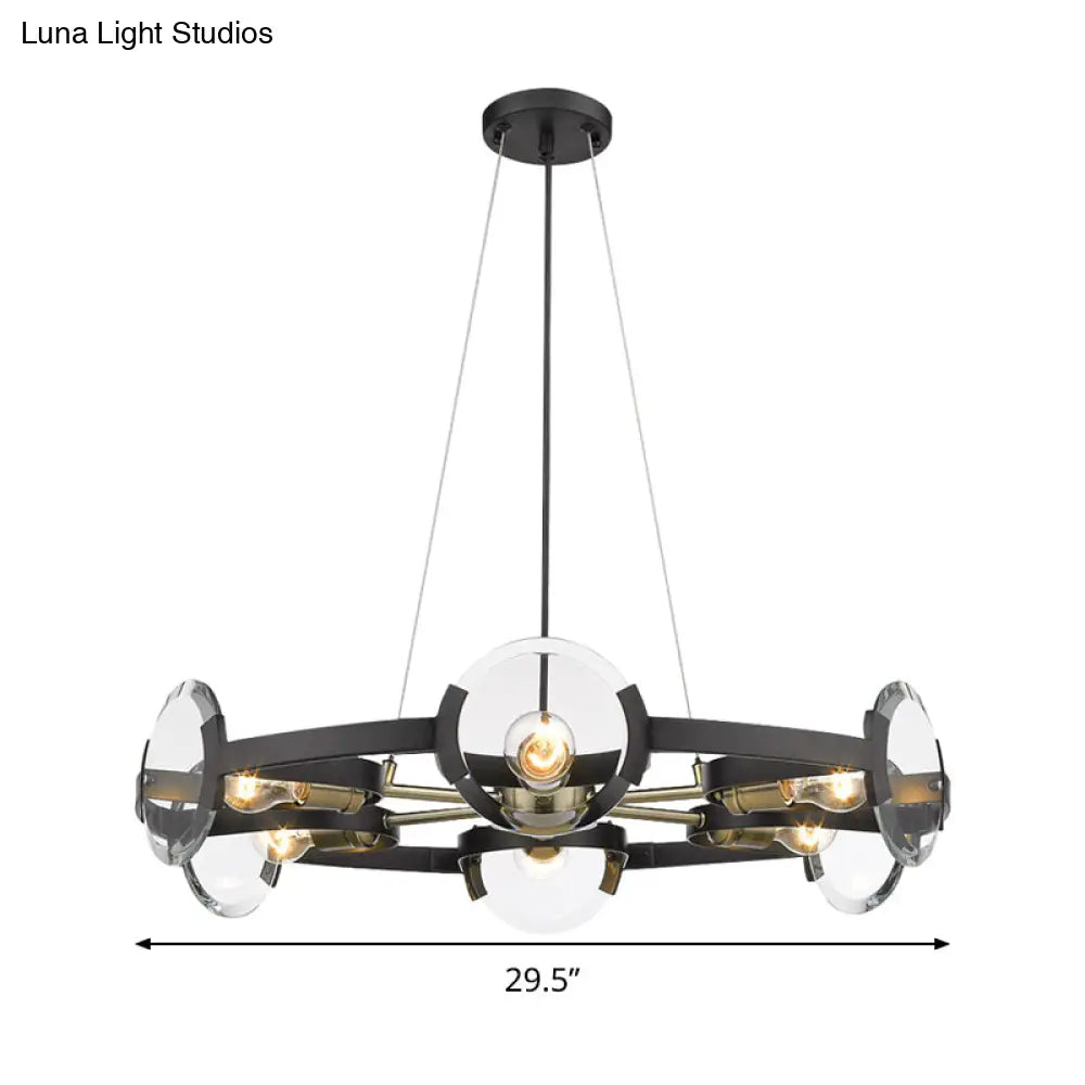 Contemporary Black Metal Circular Hanging Chandelier With 6 Suspended Heads - Stylish Lighting