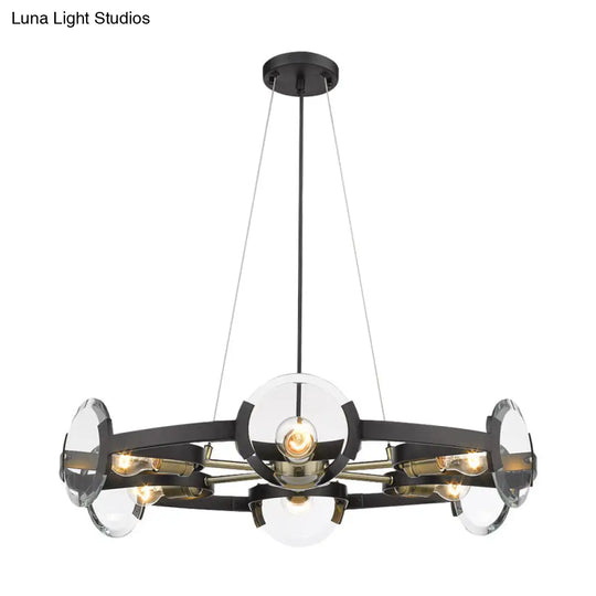 Contemporary Black Metal Circular Hanging Chandelier With 6 Suspended Heads - Stylish Lighting