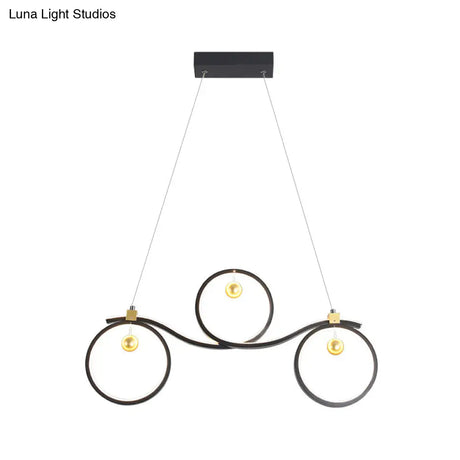 Contemporary Black Metal Led Pendant Light With Symmetrical Rings - Island Ceiling Lighting