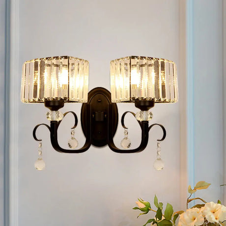 Contemporary Black Metal Wall Sconce Light - Scrolling Arm Corridor Lamp 2 /