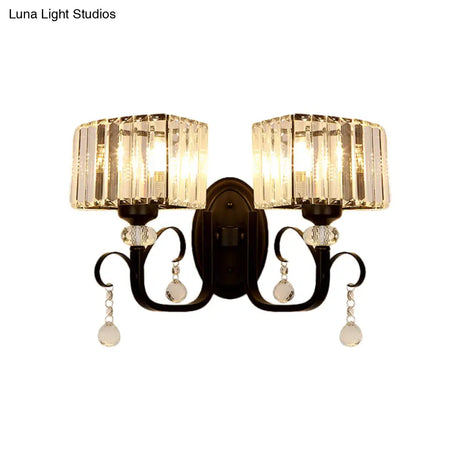Contemporary Black Metal Wall Sconce Light - Scrolling Arm Corridor Lamp
