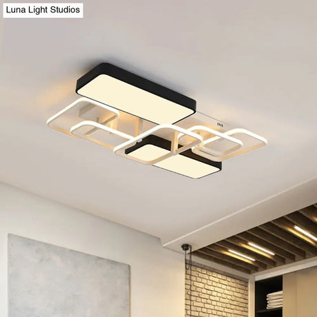 Contemporary Black Rectangular Flush Ceiling Light Led Acrylic Lighting For Living Room -