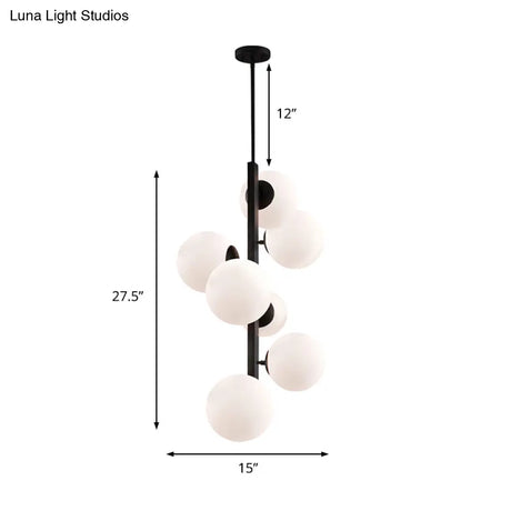 Contemporary Black Round Chandelier: Opal Glass 7 Bulb Suspension Lamp