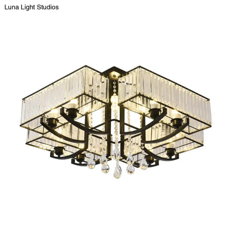 Contemporary Black Semi Flush Mount Lamp With Crystal Rods - 4/8 Light Options