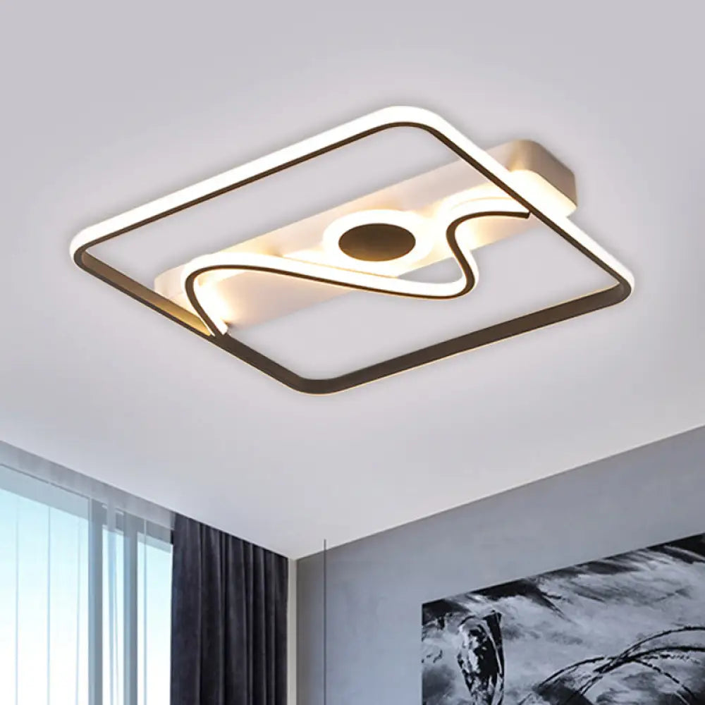 Contemporary Black Square Frame Led Flush Mount Ceiling Light - 16/19.5/23.5 Warm/White