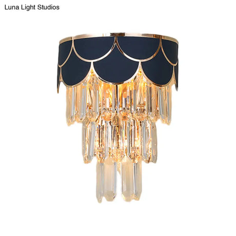 Contemporary Black Tiered Crystal Wall Sconce With 3 Heads - Stylish Living Room Lighting Idea