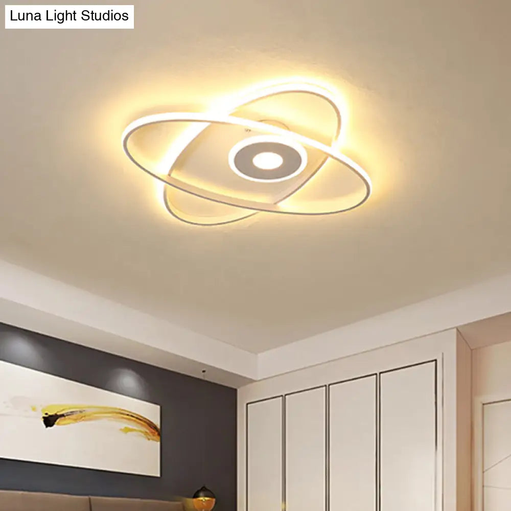 Contemporary Black/White Led Flush Mount Ceiling Light With Oval Frame Acrylic Shade - Warm/White