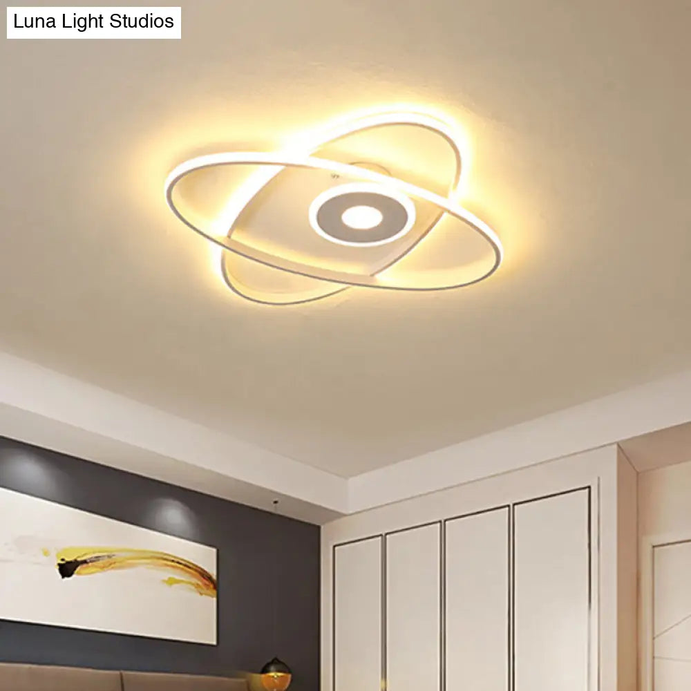 Contemporary Black/White Led Flush Mount Ceiling Light With Oval Frame Acrylic Shade - Warm/White