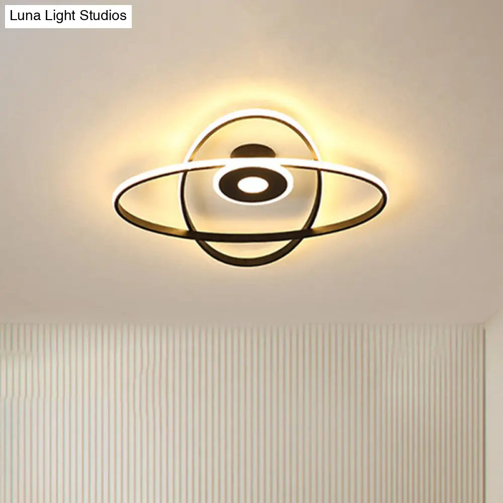 Contemporary Black/White Led Flush Mount Ceiling Light With Oval Frame Acrylic Shade - Warm/White
