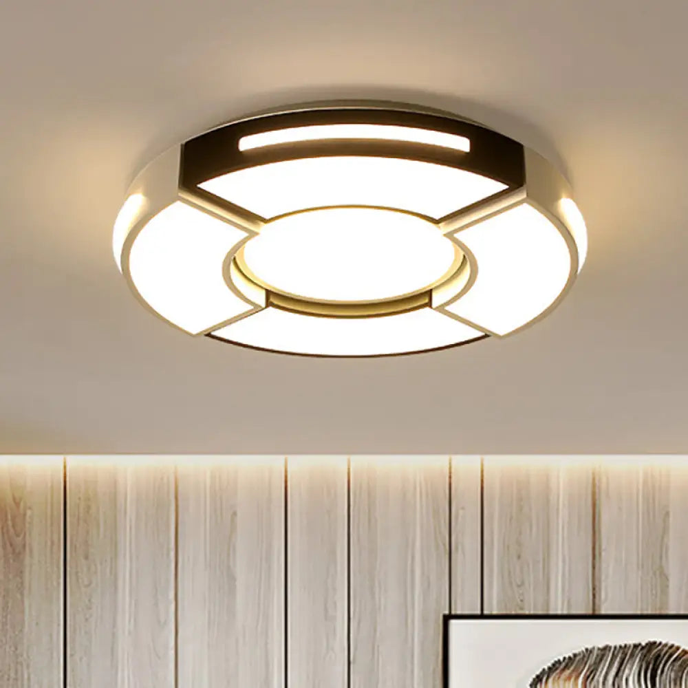 Contemporary Black & White Metal Flush Lamp With Diffuser - 3 Sizes Available / 16’ Warm