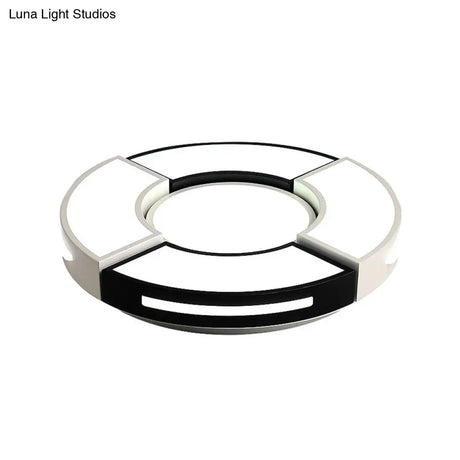 Contemporary Black & White Metal Flush Lamp With Diffuser - 3 Sizes Available