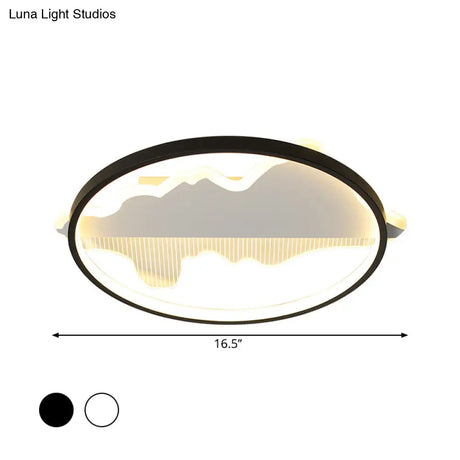 Contemporary Black/White Round Flush Ceiling Led Light In Warm/White - 9.5’/16.5’/20.5’ Width