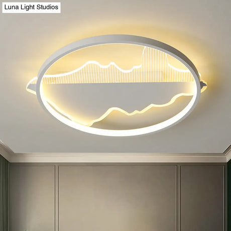 Contemporary Black/White Round Flush Ceiling Led Light In Warm/White - 9.5’/16.5’/20.5’ Width