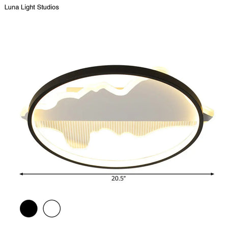 Contemporary Black/White Round Flush Ceiling Led Light In Warm/White - 9.5’/16.5’/20.5’ Width