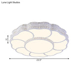 Contemporary Blossom Led Flush Light With Faceted Crystals - 23.5’/19.5’ Wide White