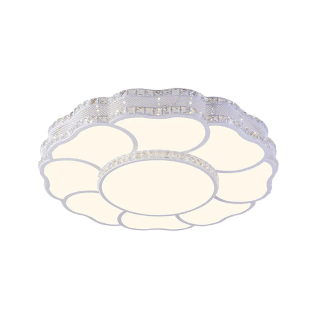 Contemporary Blossom Led Flush Light With Faceted Crystals - 23.5/19.5 Wide White