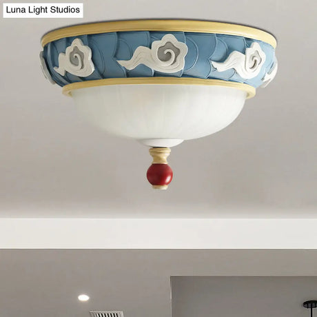 Contemporary Blue Dome Resin Flush Mount Lamp - 3 Head Ceiling Light For Bedroom