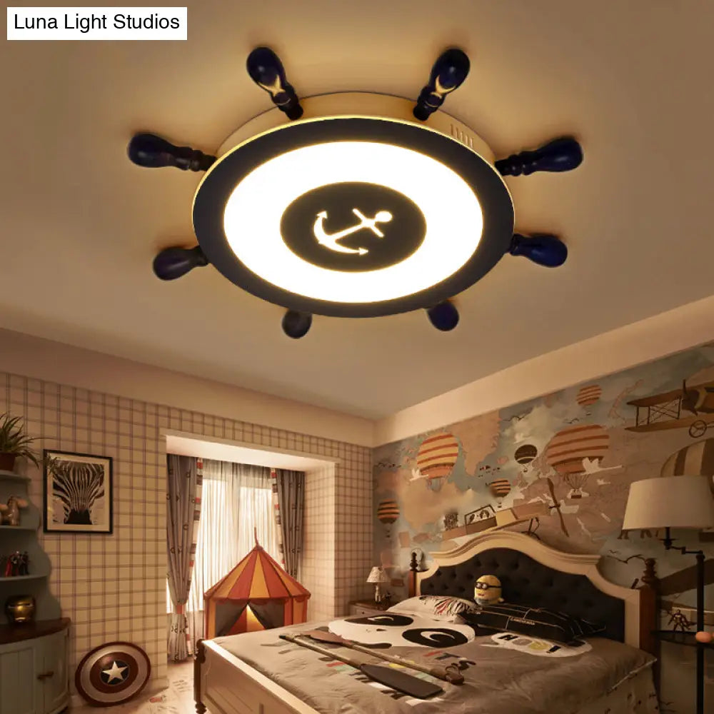 Contemporary Blue Led Flush Ceiling Light For Child’s Room - Resin Rudder Design / 23’ White