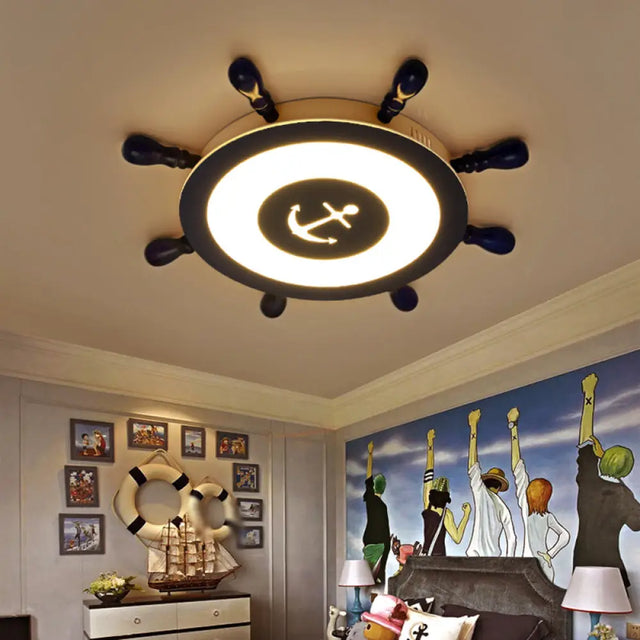 Contemporary Blue Led Flush Ceiling Light For Childs Room - Resin Rudder Design