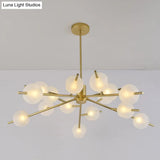 Contemporary Branched Pendant Lamp With 15 Metal Bulbs Black/Gold Finish And Frosted Glass Shades