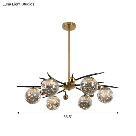 Contemporary Brass Globe Chandelier With Glowworm Design - 4/6 Lights Smoke Gray Glass Radial