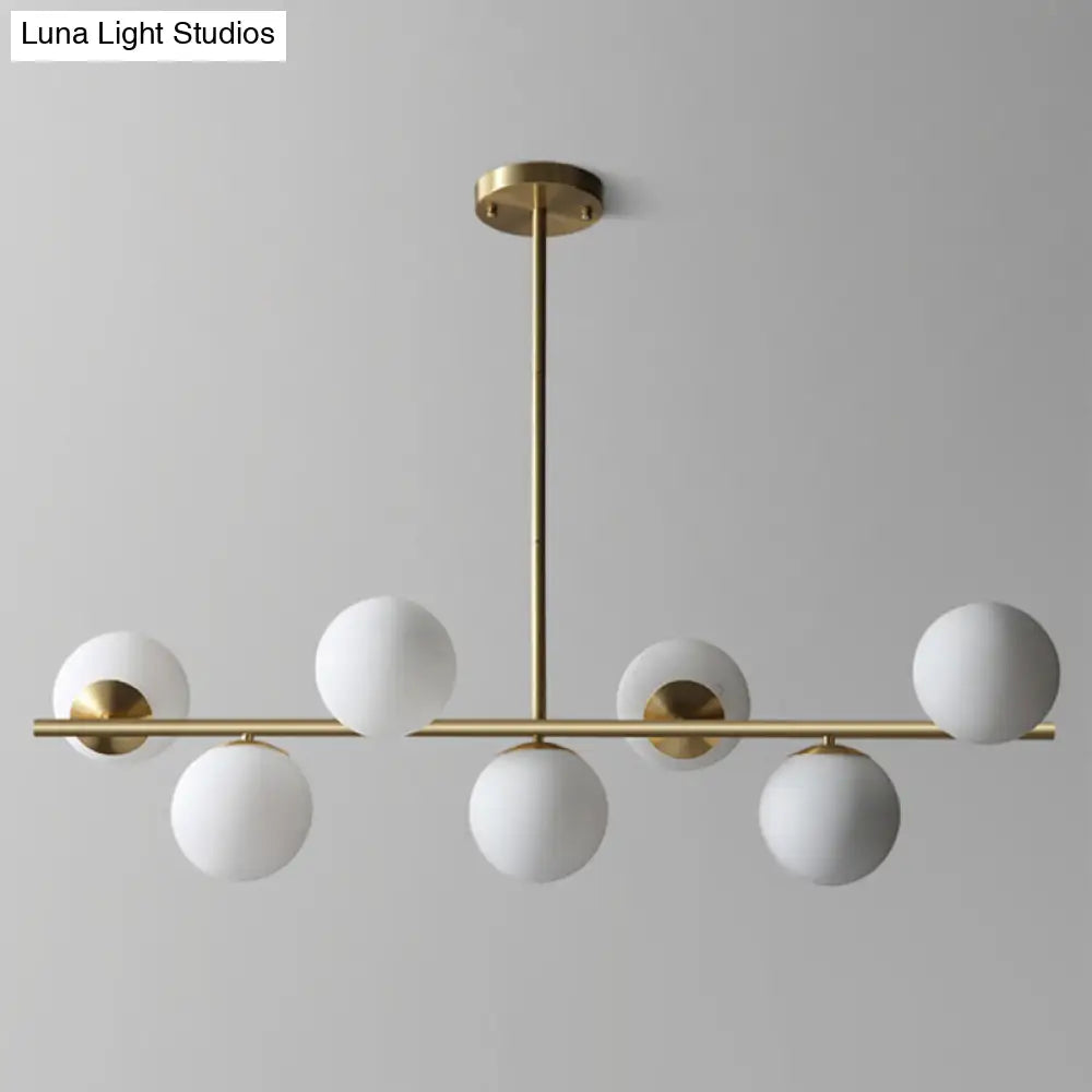 Contemporary Brass Pendant Lamp With 7-Light White Glass Ideal For Living Room Illumination