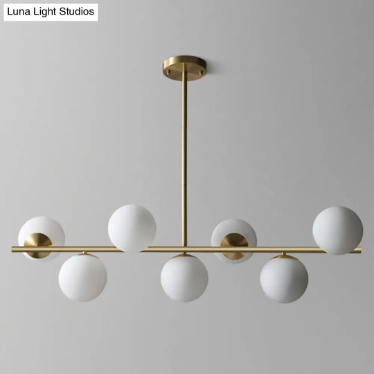 Contemporary Brass Pendant Lamp With 7-Light White Glass Ideal For Living Room Illumination