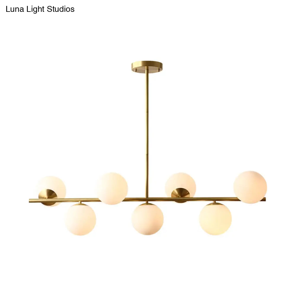 Contemporary Brass Pendant Lamp With 7-Light White Glass Ideal For Living Room Illumination