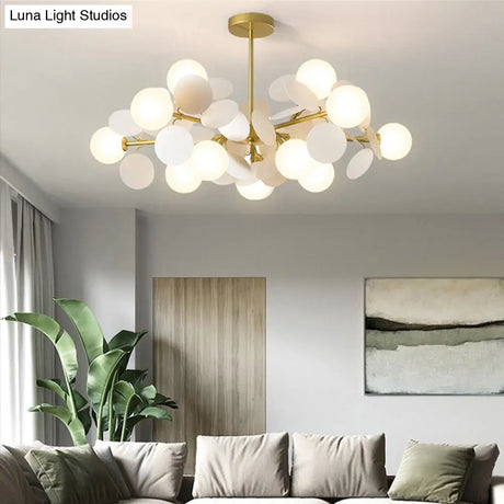 Contemporary Brass Sphere Chandelier Lamp With Milky Glass Pendant Lighting And Multi-Circle