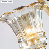 Contemporary Brass Wall Mount Light With Crystal Drop - Flower Bedroom Sconce