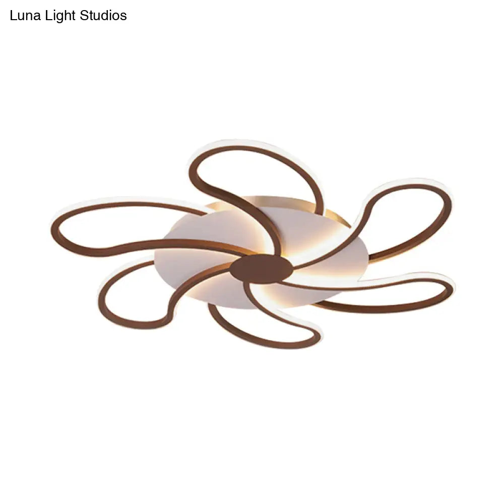 Contemporary Brown Acrylic Flush Light Fixture - Flower Design 5/6/7 Heads Ceiling Mounted