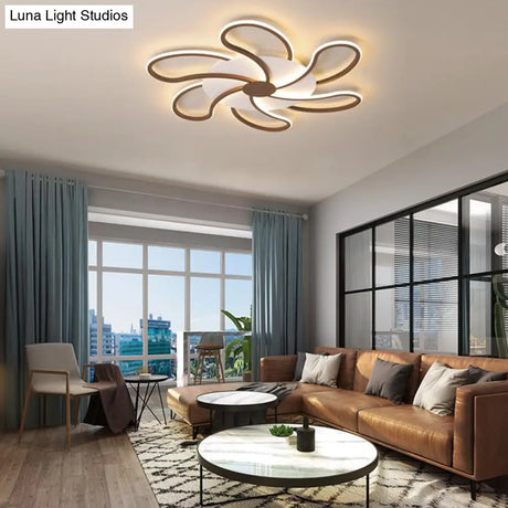 Contemporary Brown Acrylic Flush Light Fixture - Flower Design 5/6/7 Heads Ceiling Mounted