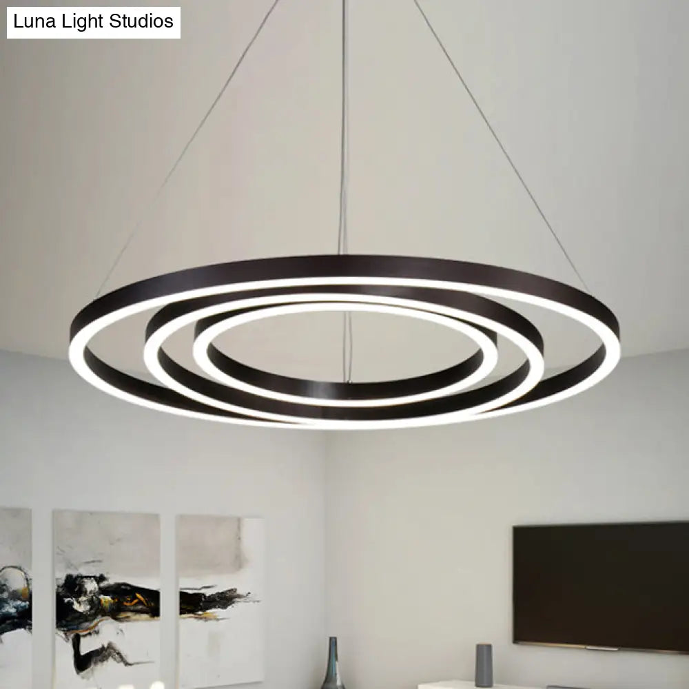 Contemporary Brown Acrylic Led Hoop Chandelier - Warm/White Light
