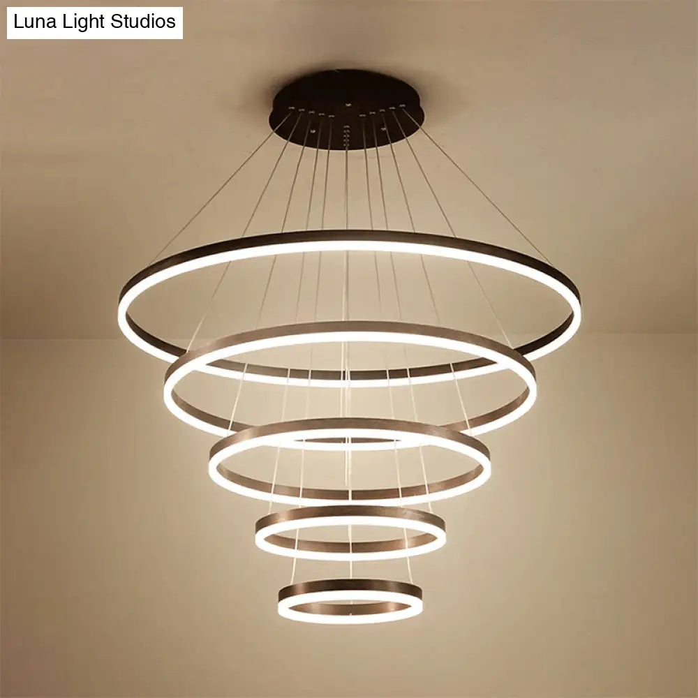 Contemporary Brown Acrylic Led Hoop Chandelier - Warm/White Light