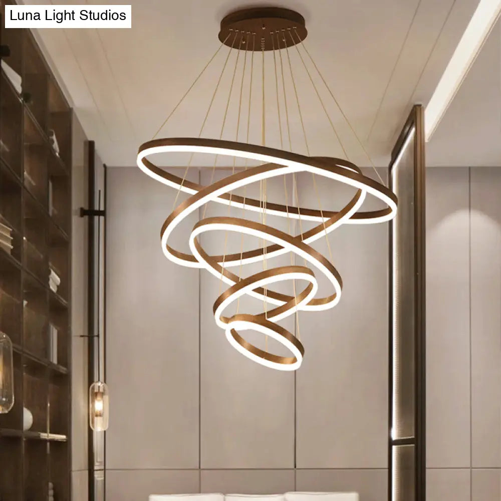 Contemporary Brown Acrylic Led Hoop Chandelier - Warm/White Light