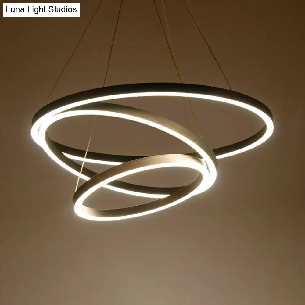 Contemporary Brown Acrylic Led Hoop Chandelier - Warm/White Light