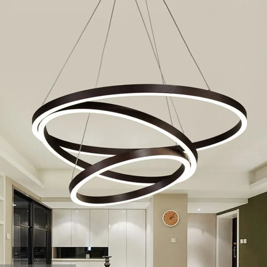 Contemporary Brown Acrylic Led Hoop Chandelier - Warm/White Light / Warm Three Rings