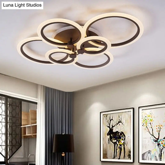 Contemporary Brown Led Ceiling Light - Petal Acrylic Flush For Living Room (Neutral/Warm/White)