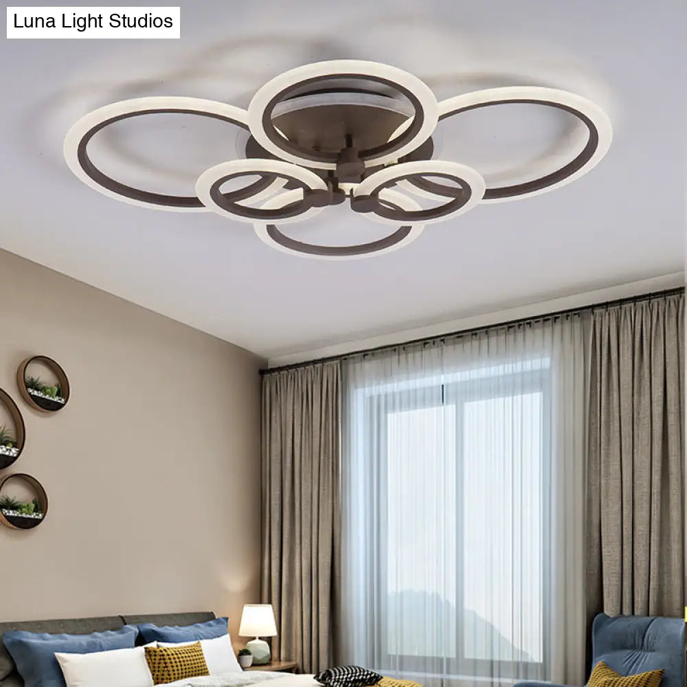 Contemporary Brown Led Ceiling Light - Petal Acrylic Flush For Living Room (Neutral/Warm/White)