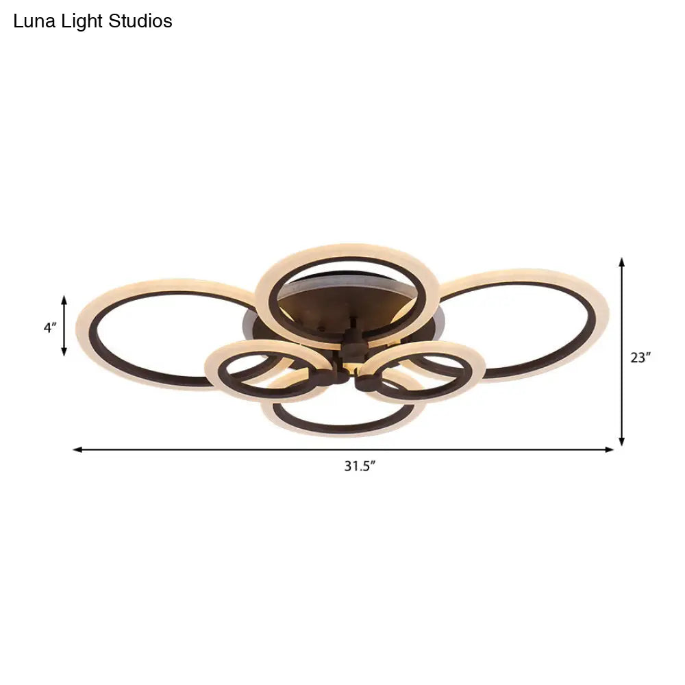 Contemporary Brown Led Ceiling Light - Petal Acrylic Flush For Living Room (Neutral/Warm/White)