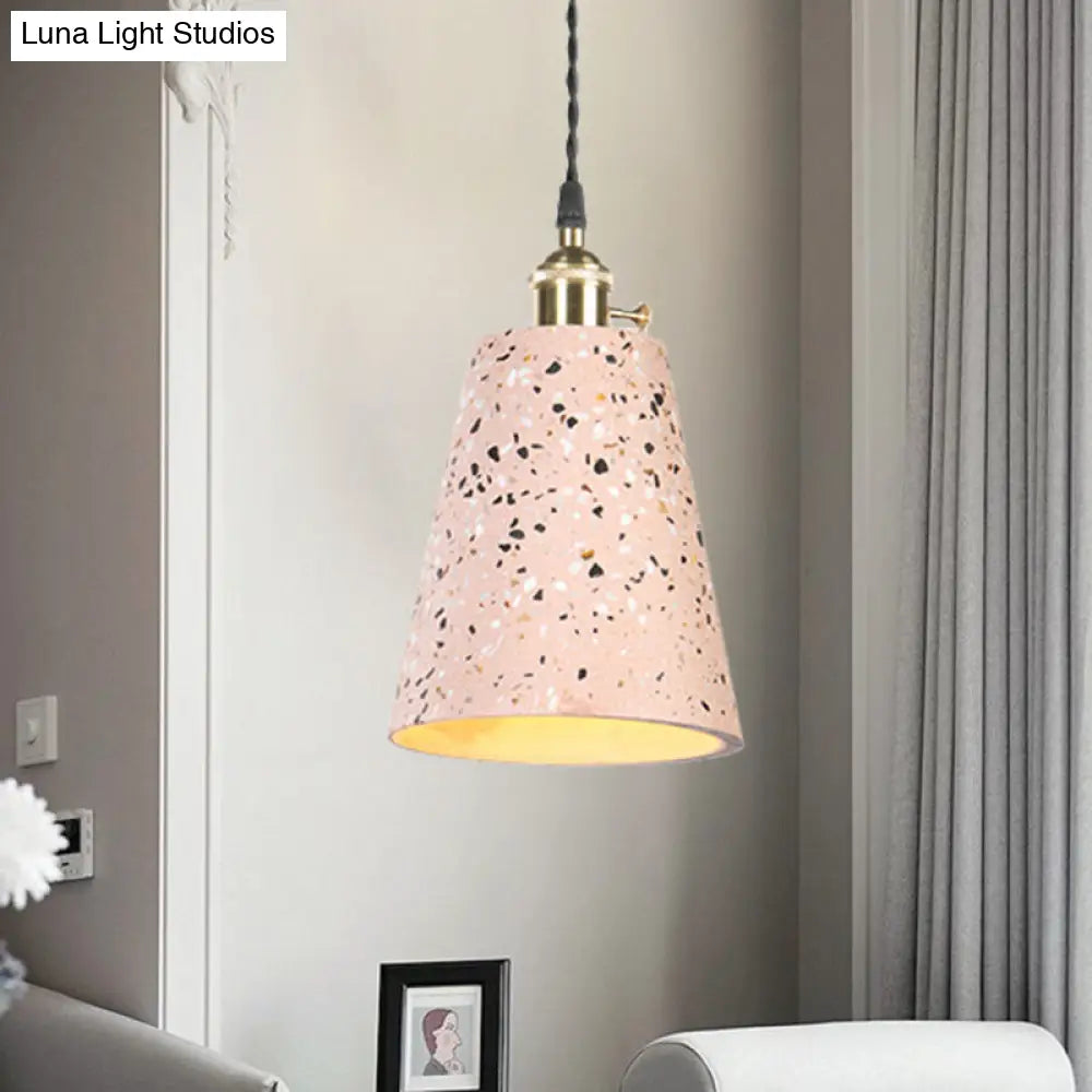 Contemporary Tapered Cement Pendant Ceiling Light For Cafes - 1-Light Hanging Lamp Pink