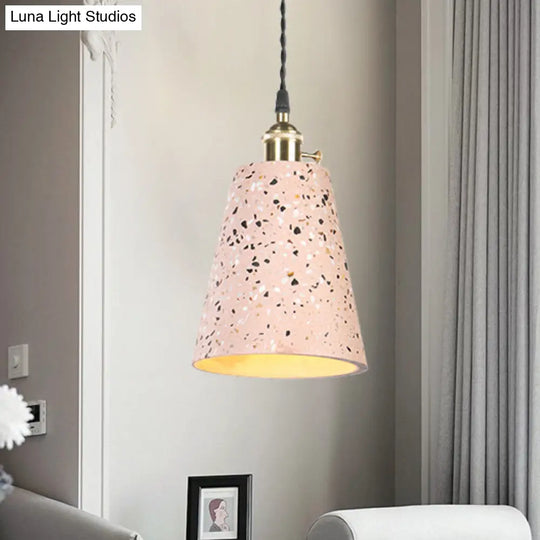 Contemporary Tapered Cement Pendant Ceiling Light For Cafes - 1-Light Hanging Lamp Pink