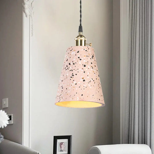 Contemporary Cement Pendant Ceiling Light: Tapered Shade Hanging Light For Cafes Pink