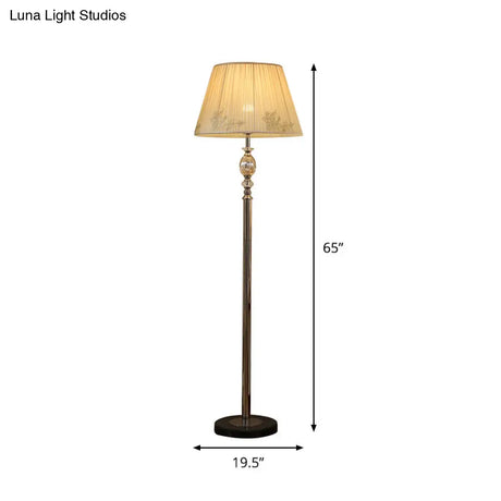 Contemporary Champagne Floor Lamp With Flower Design - Fabric Conical Shade 1-Bulb Standing Light