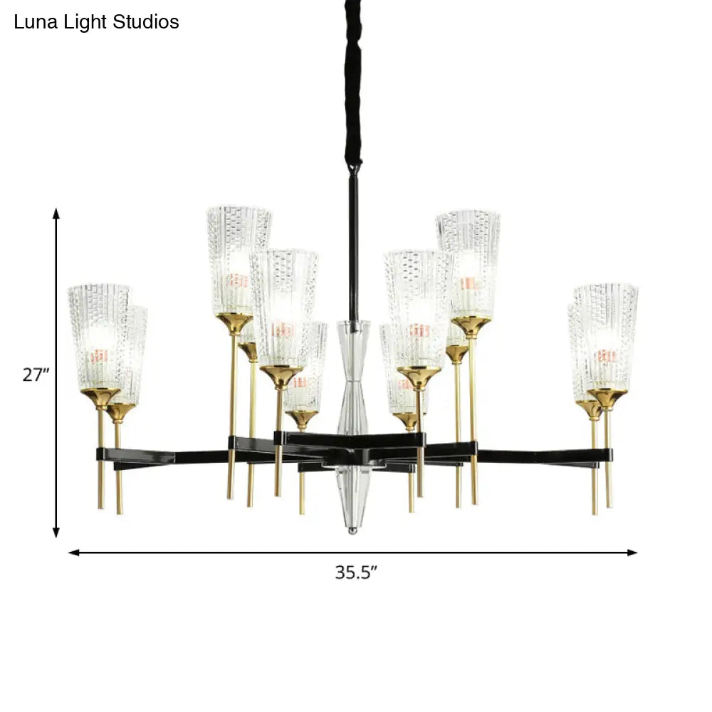 Contemporary Chandelier With Crystal Shade - Elegant Brass Pendant Fixture 6/8/12 Lights
